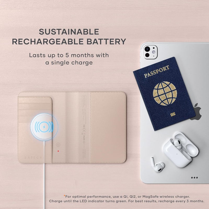 SATECHI Passport Holder for Travel with Find My, Passport Cover with 4 Card Holder, Wireless Charging, and RFID protection – Travel Essential Vegan Leather Passport – Desert Rose - Image 4